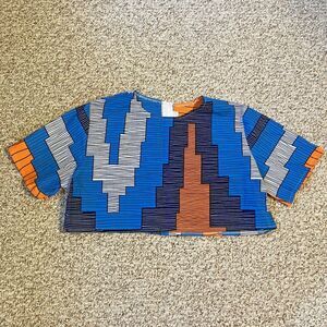 Midget Giraffe African Dashiki Crop Top Size M Colorful Short Sleeve Oversized